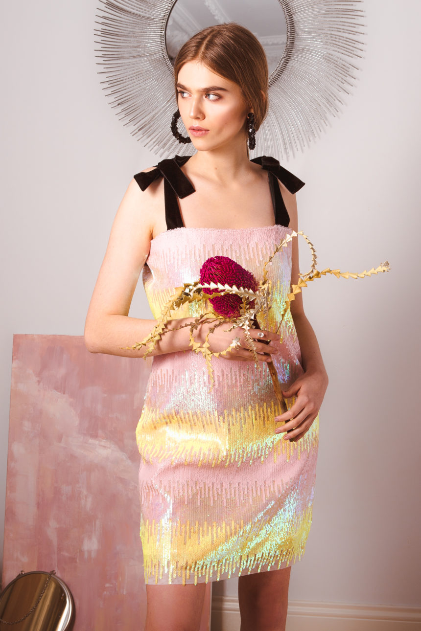 127RG Aurora sequin pink-yellow dress with a ribbon | Check SS18 ...